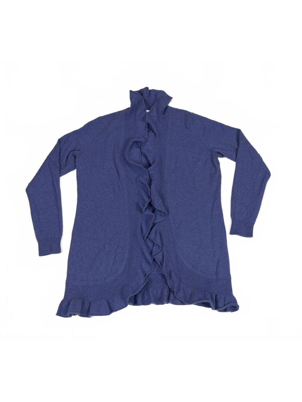Ruffle Charter Club Cashmere Cardigan Sweater Womens M Purple Open Front